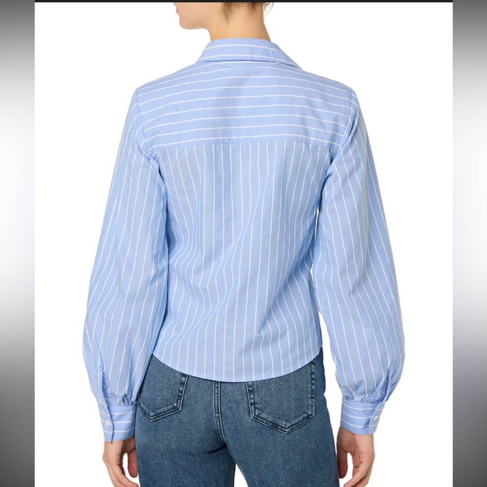 Joe's Jeans Striped Pleated Dress Shirt Blue & White Women's  Size Medium - Picture 2 of 12